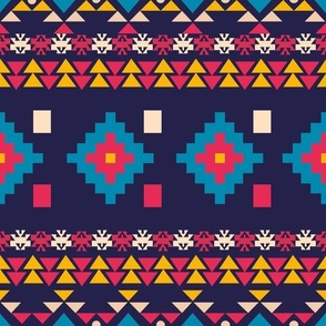 Small Aztec Geometric Stripe Dark Blue Pink Yellow