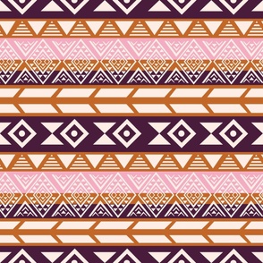 Large Western Aztec Stripe Plum Pink Tan