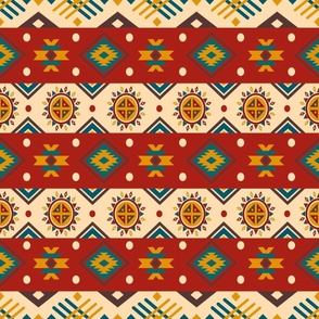 Large Western Aztec Stripe Red and Cream