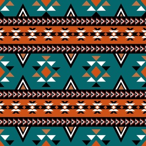 Large Western Aztec Stripe Turquoise and Rust