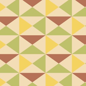 Retro geometric triangle design kitsch in brown, yellow, green and beige (large)