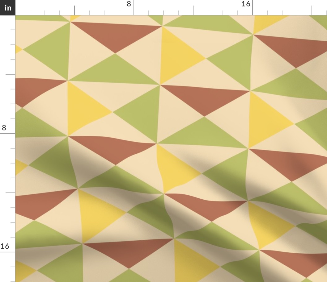 Retro geometric triangle design kitsch in brown, yellow, green and beige (large)