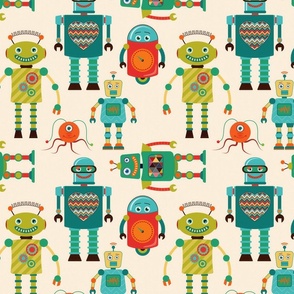 Whimsical Retro Robot Pattern, Large Scale