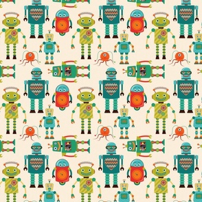 Whimsical Retro Robot Pattern, Small Scale