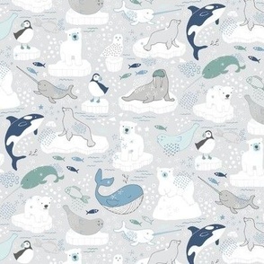 Arctic Animal Icebergs - polar bear white, small  scale  by Cecca Designs