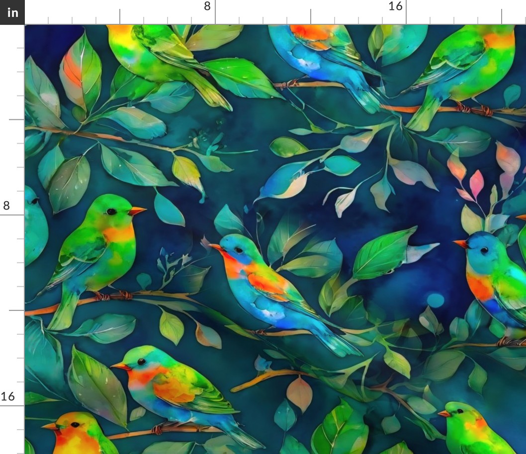 blue green orange birds