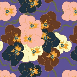 Many colored violets on a purple background