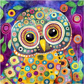 18x18 Funky Owl Panel Bold Colorful Flowers for Cut and Sew Panel Projects Pillows Cushions (3)