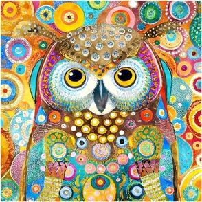 18x18 Funky Owl Panel Bold Colorful Flowers for Cut and Sew Panel Projects Pillows Cushions (2)