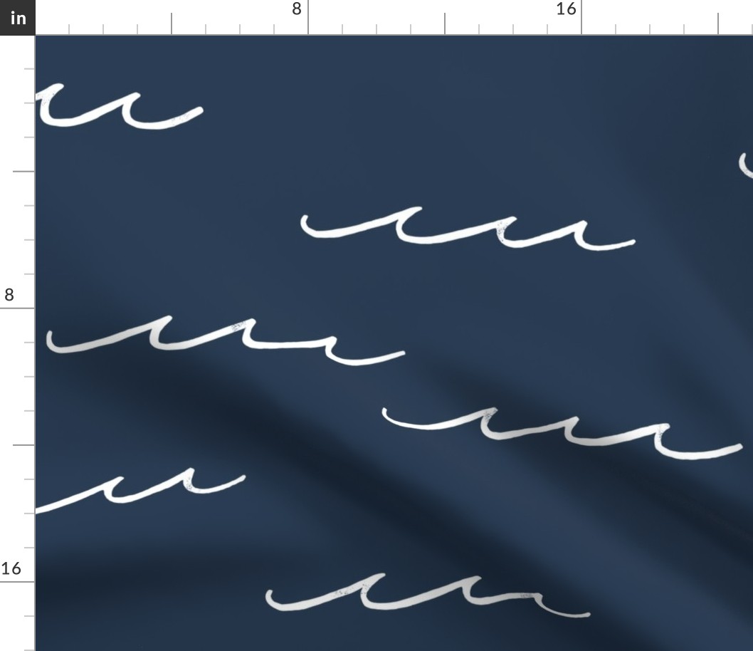 XL Minimal Ocean Waves in Dark Navy Blue and White