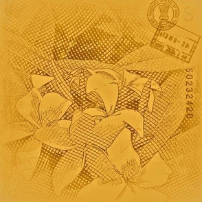 Plumeria vintage etching, yellow/brown base