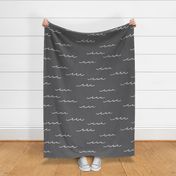 XL Minimal Ocean Waves in Charcoal Gray and White