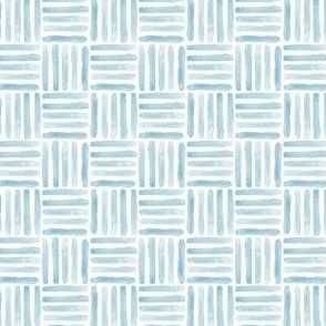 Basket weave tiles in beach light blue on natural white created using watercolor, small scale