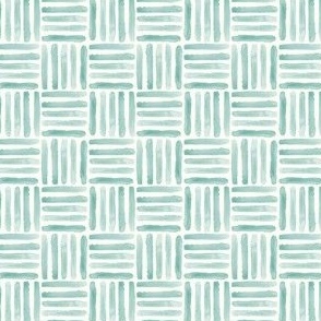 Basket weave tiles  in beachy soft light sea breeze green on natural white created using watercolor, small scale