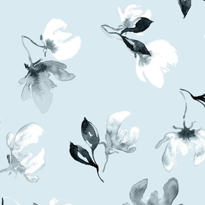White loose watercolor flowers with light blue