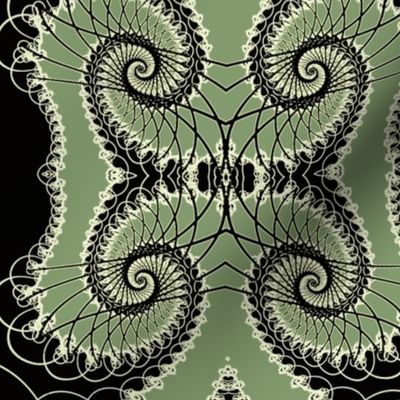 Netted Fractal Tentacles in Sage Green on Black