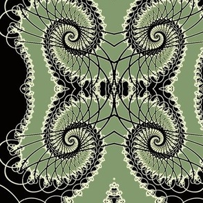 Netted Fractal Tentacles in Sage Green on Black