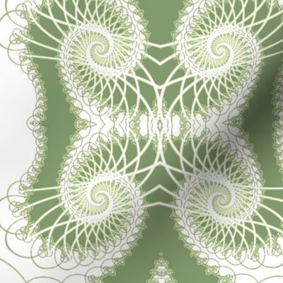 Netted Fractal Tentacles in Sage Green on White 