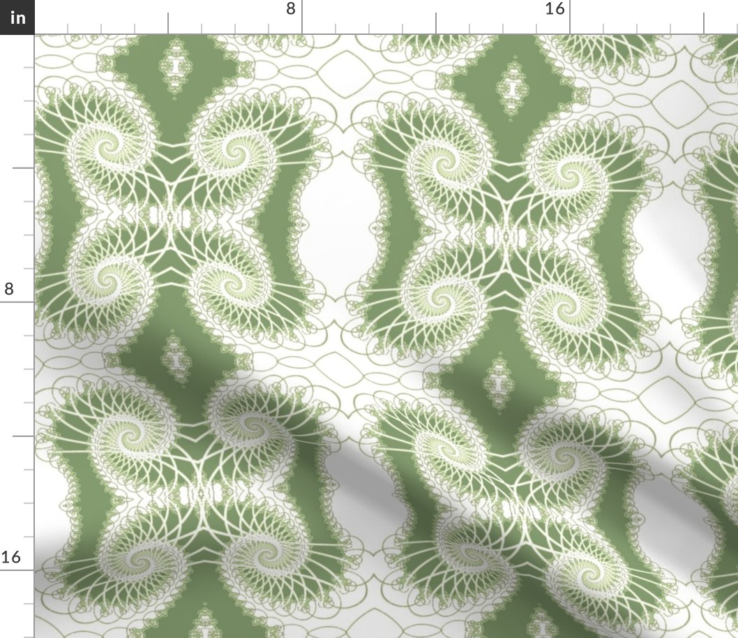 Netted Fractal Tentacles in Sage Green on White 