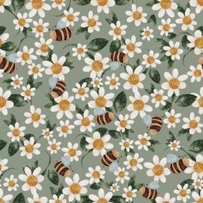 Daisies and Bees_Green (Small Scale) (6")