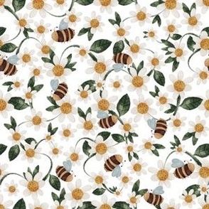 Daisies and Bees_White (Small Scale) (6")