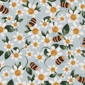 Daisies and Bees_Blue (Large Scale) (10.5"/12")