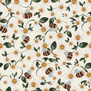 Daisies and Bees_Cream (Large Scale) (10.5"/12")