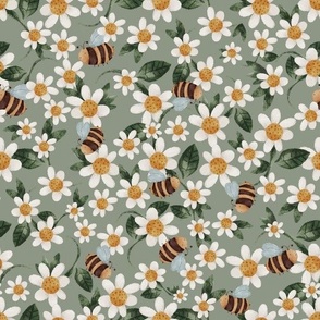 Daisies and Bees_Green (Large Scale) (10.5"/12")