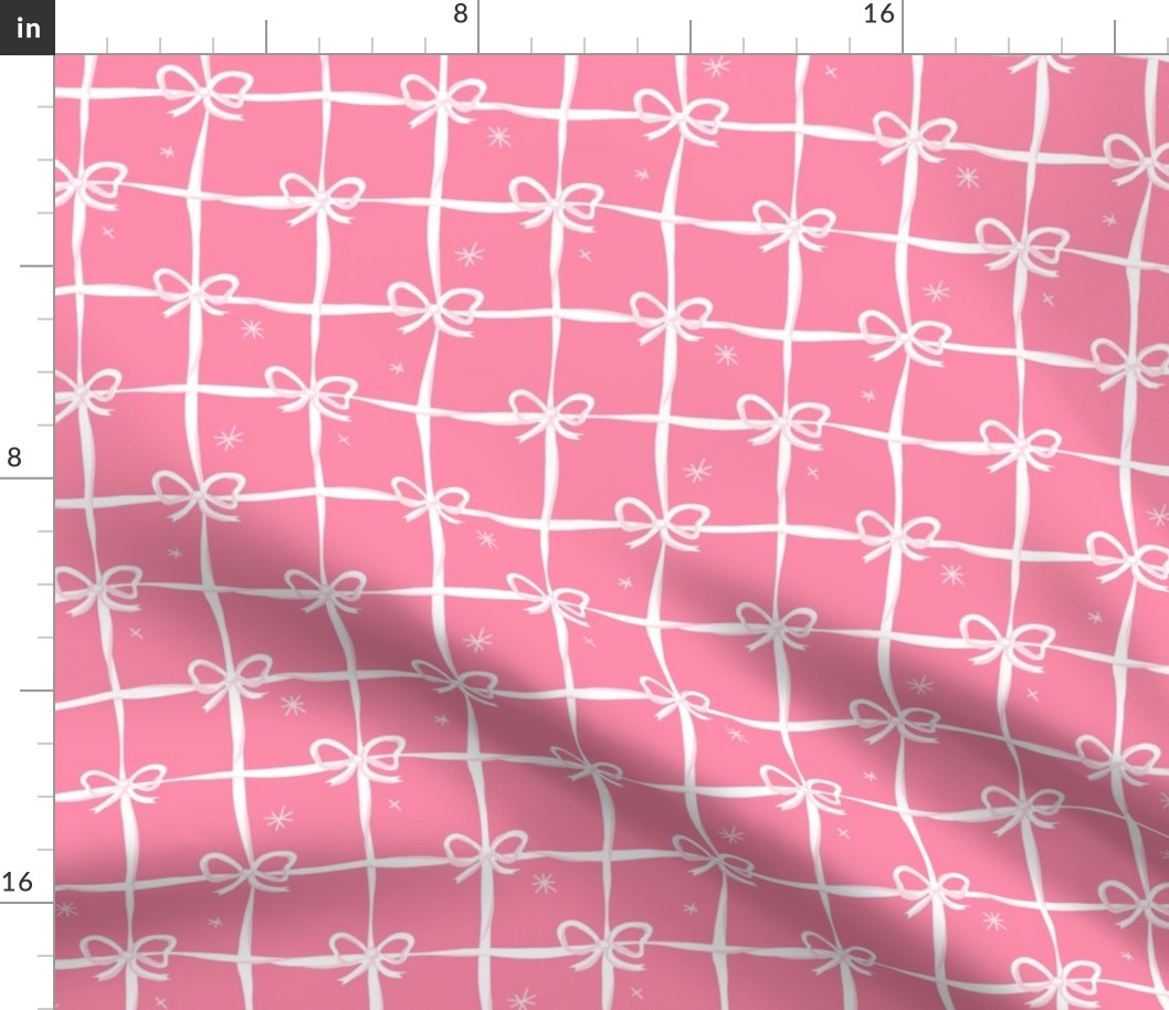 Sparkle Ribbon Bow Grid - Pink - Medium Scale