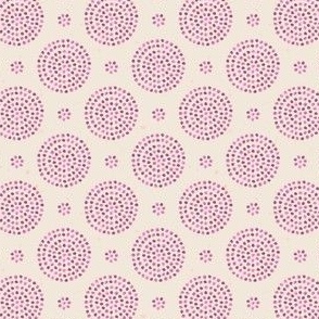 Watercolor organic hand painted dot circles in lilac purple and soft peach tones, small scale