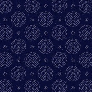 Watercolor organic hand painted dot circles in dusky blue and midnight blue warm winter tones, small scale