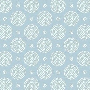 Watercolor organic hand painted dot circles in light green and light dusky blue mild winter tones, small scale