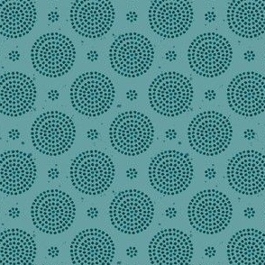 Watercolor organic hand painted dot circles in ocean green on turquoise, small scale