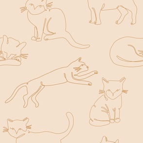Single Line cats - Minimalist kitties drawn with a single line in warm earthy neutrals