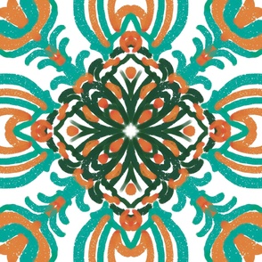 Spanish & Taino Floral Tile: Turquoise, Orange, Large