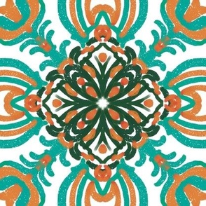 Spanish & Taino Floral Tile: Turquoise, Orange, Medium
