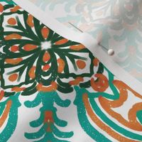 Spanish & Taino Floral Tile: Turquoise, Orange, Small