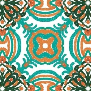 Spanish & Taino Floral Tile: Turquoise, Orange, Small