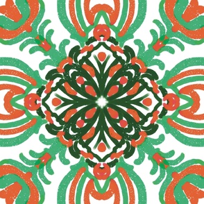 Spanish & Taino Floral Tile: Red, Green, Large