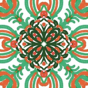 Spanish & Taino Floral Tile: Red, Green, Medium