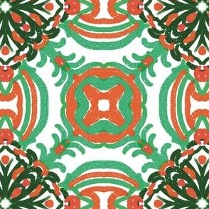 Spanish & Taino Floral Tile: Red, Green, Small