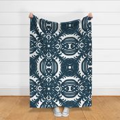 Spanish & Taino Floral Tile: Navy Blue, Large