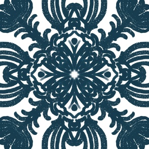 Spanish & Taino Floral Tile: Navy Blue, Large