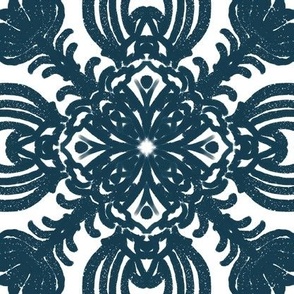 Spanish & Taino Floral Tile: Navy Blue, Medium