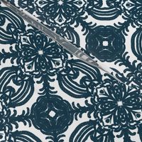 Spanish & Taino Floral Tile: Navy Blue, Small