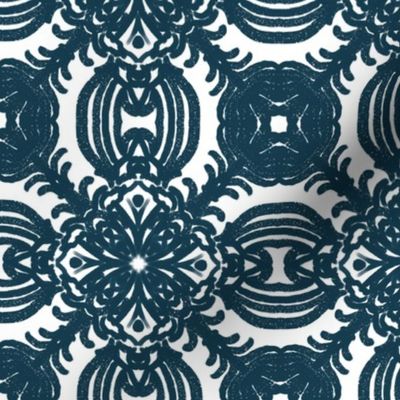 Spanish & Taino Floral Tile: Navy Blue, Small