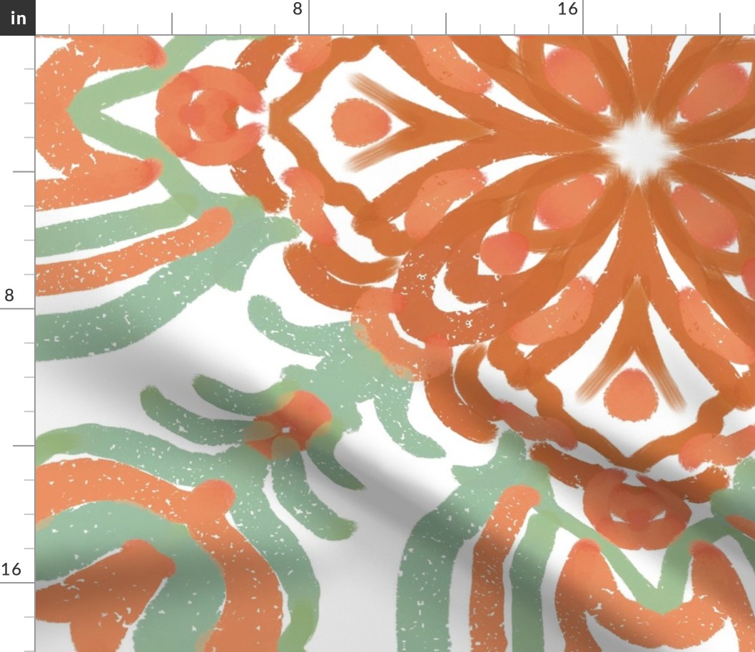 Spanish & Taino Floral Tile: Mint, Coral, Large