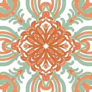 Spanish & Taino Floral Tile: Mint, Coral, Medium