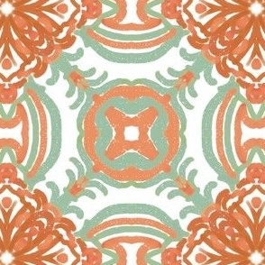 Spanish & Taino Floral Tile: Mint, Coral, Small 