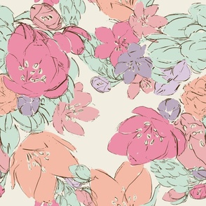 In Bloom Floral (Pink) (Jumbo Scale Wallpaper) (24")